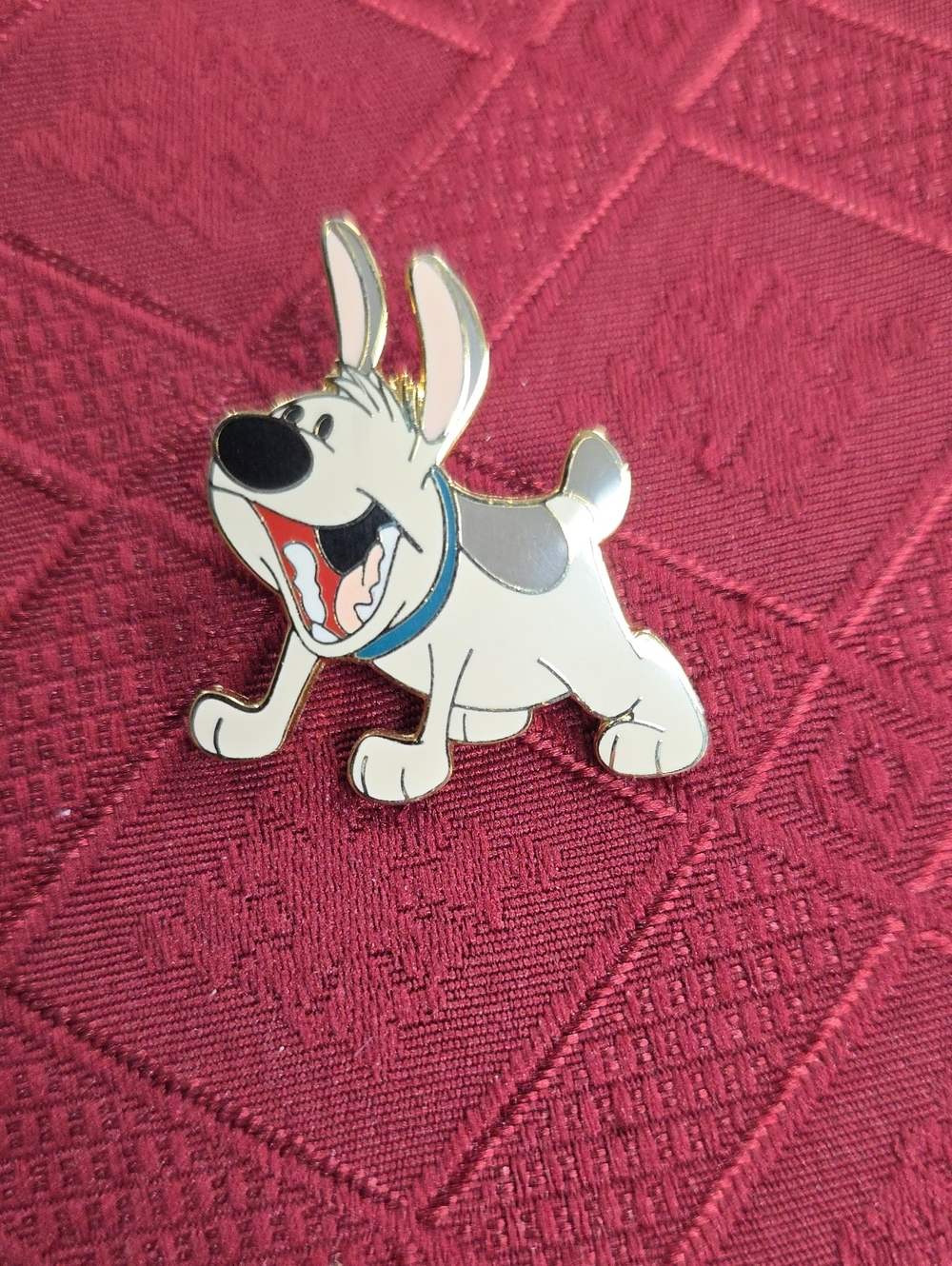 Disney White Cartoon Dog Enamel Pin with Blue Collar